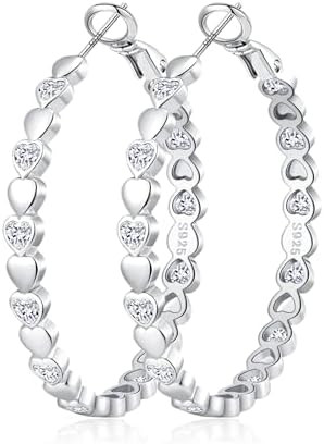 OOOPEL Heart Cubic Zirconia Large Hoop Earrings for Womens 925 Silver 14k Gold Plated Hypoallerge... | Amazon (US)