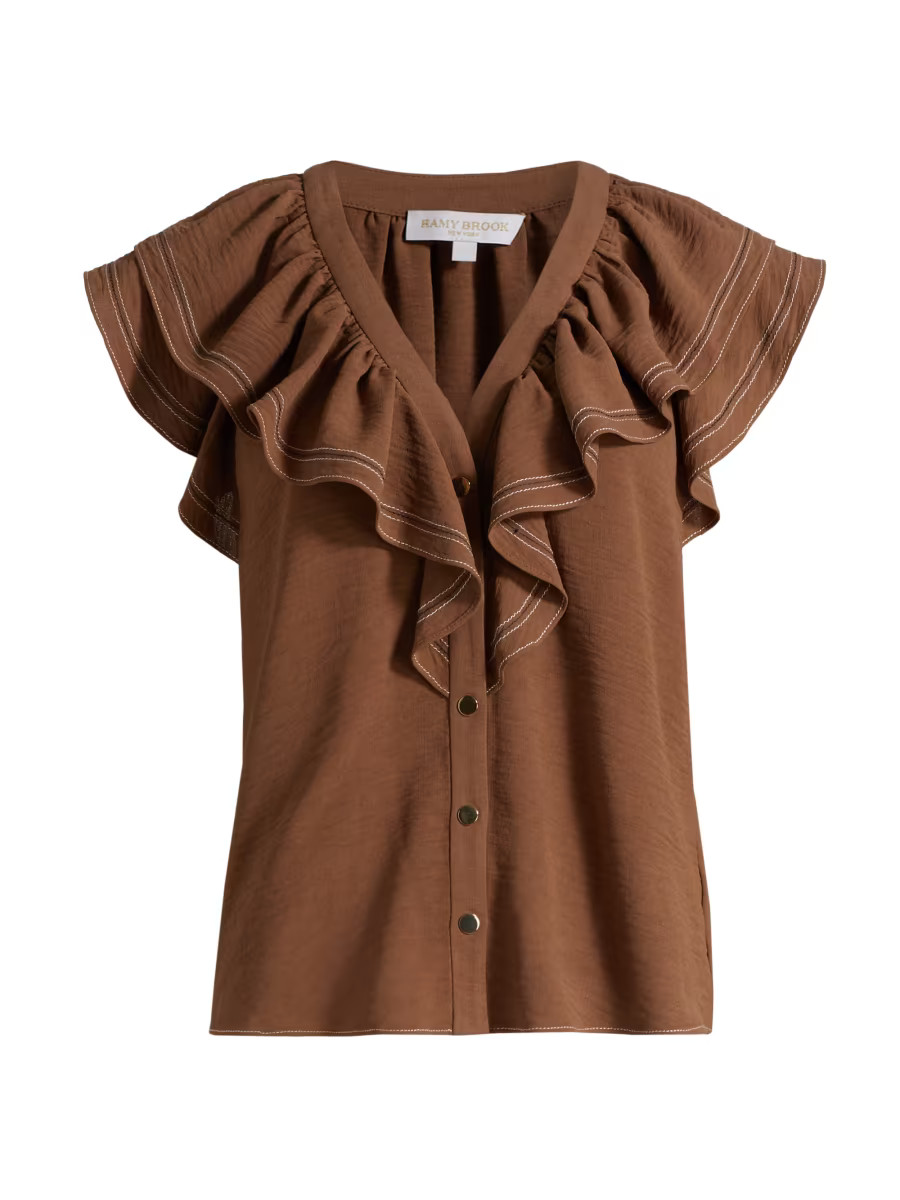 Stitch Cap-Sleeve Lettie Ruffled Blouse | Saks Fifth Avenue