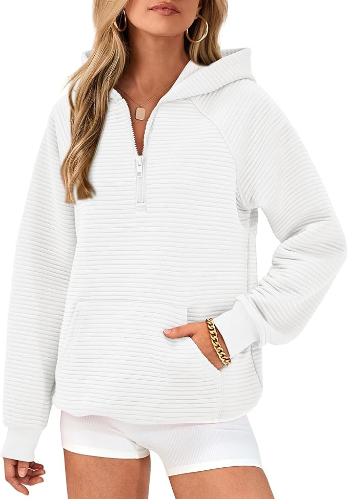 BTFBM Womens 2024 Fall Fashion Casual Hoodies Quarter Zip Sweatshirts Casual Long Sleeve V Neck S... | Amazon (US)