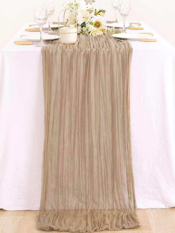 Trends1pc Polyester Crinkle Table Runner, Cheesecloth Table Runner, Gauze Tablecloth, Boho Rustic... | SHEIN
