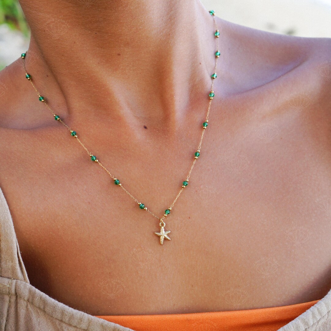 Starfish Necklace, Seashell Necklace, 18K Gold Plated, Waterproof Beach Jewels, Adjustable Length... | Etsy (US)