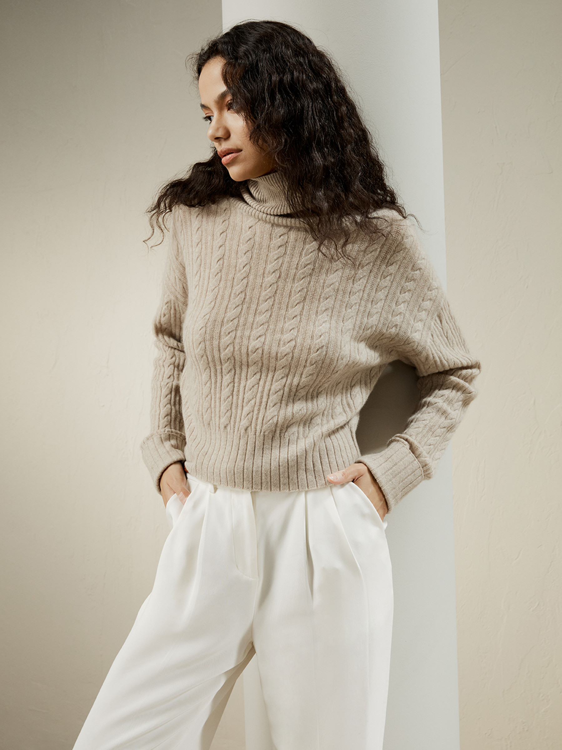 Classic Cable Knit Turtleneck Sweater | LilySilk