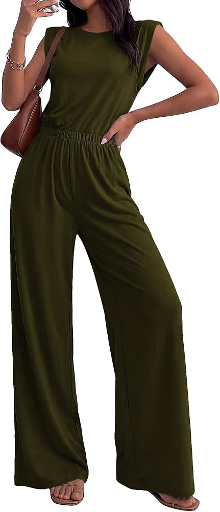 BTFBM 2 Piece Sets for Women Summer 2026 Casual Shoulder Pad Tank Top Wide Leg Pants Matching Set... | Amazon (US)