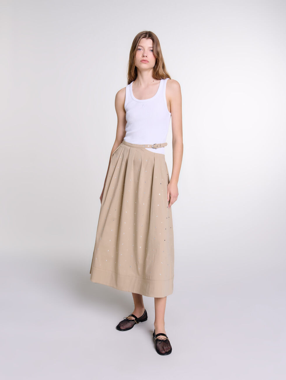 Long studded cotton skirt | Maje US | Maje US