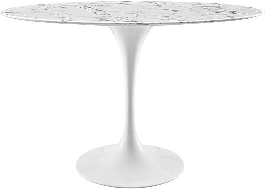 Modway Lippa 48" Mid-Century Dining Table with Oval Artificial Marble Top in White | Amazon (US)