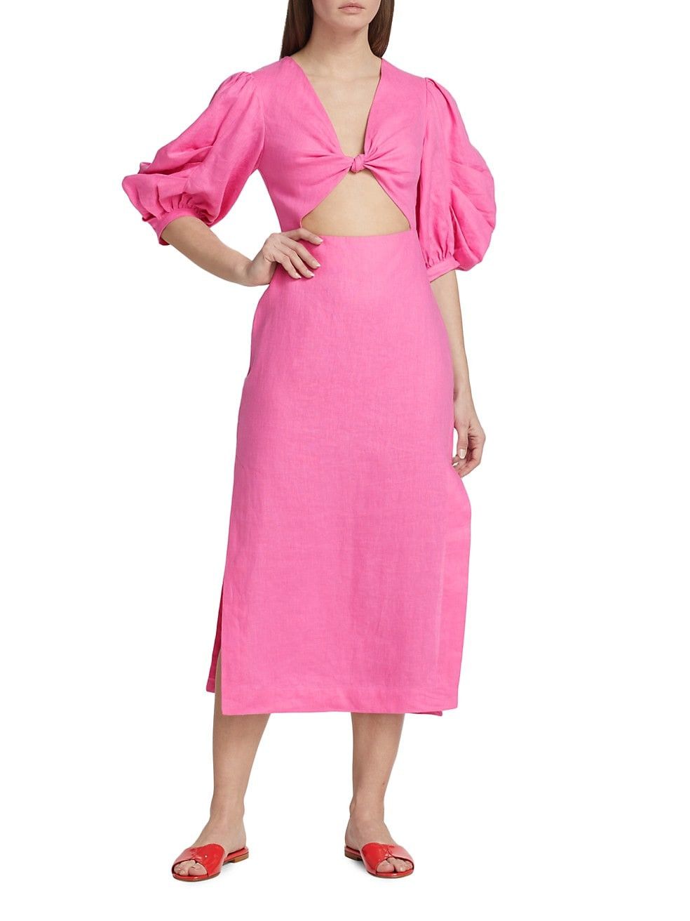 Cut-Out Puff-Sleeve Midi-Dress | Saks Fifth Avenue