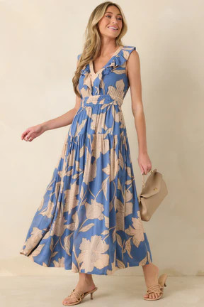 Z Supply Malene Lake Blue Blooming Floral Maxi Dress | Red Dress