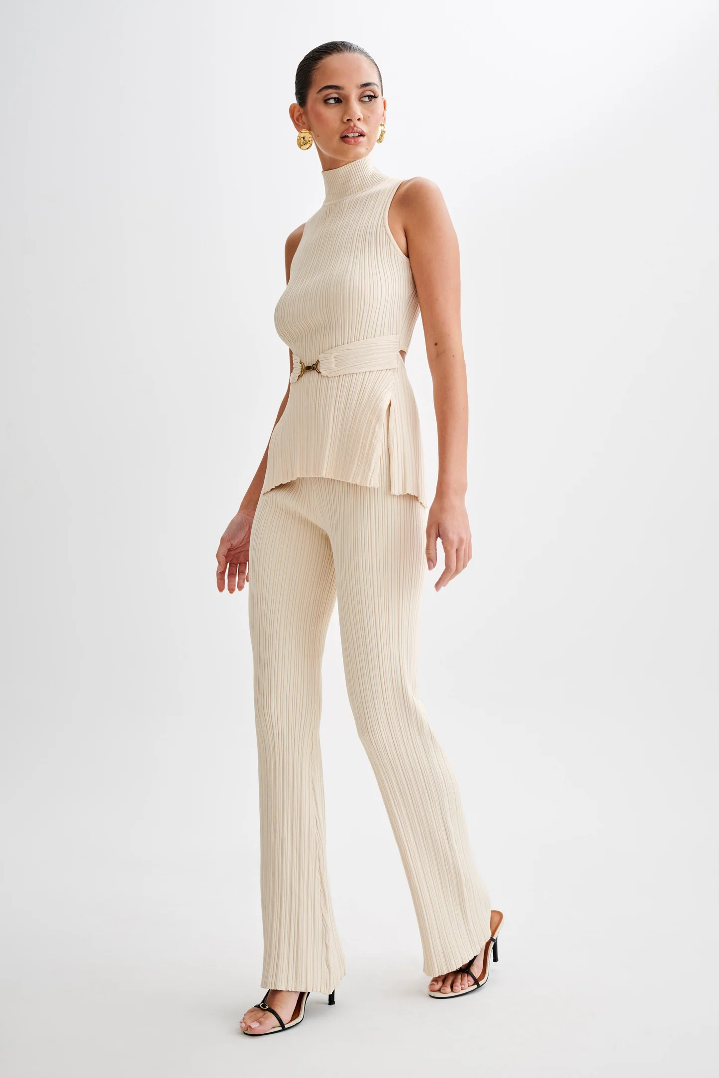 Chiara Straight Leg Rib Knit Pant - Cream | Meshki (APAC)