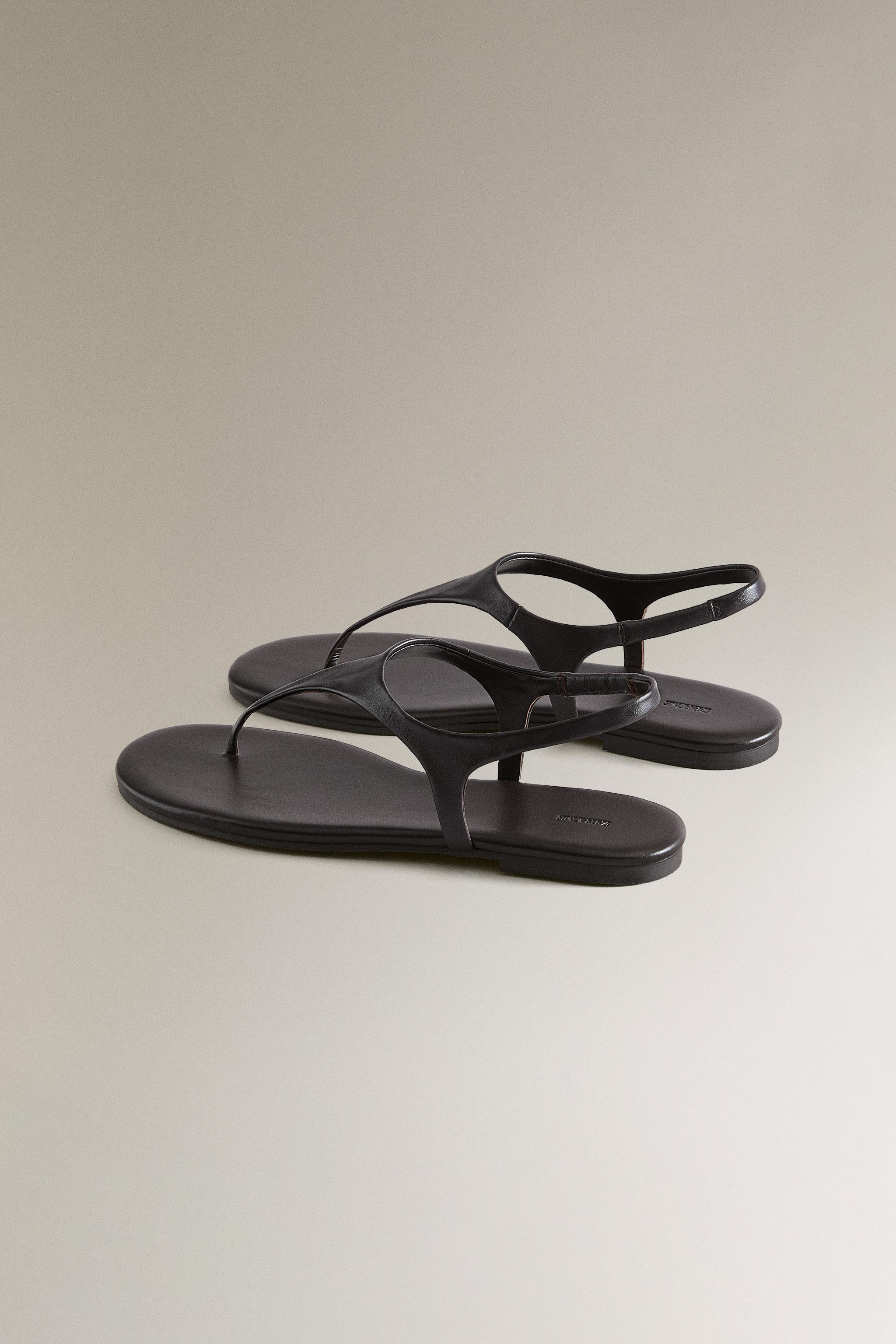 FLAT LEATHER SANDALS | Zara Canada