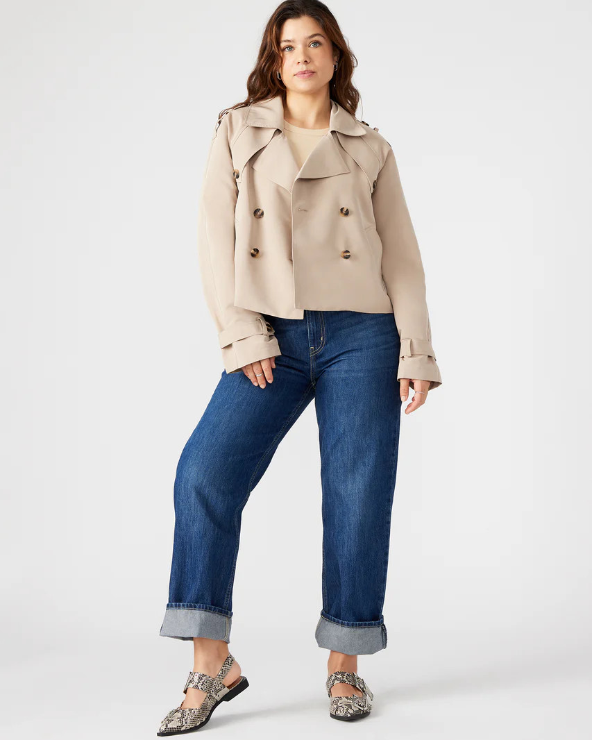 SIRUS Khaki Women's Cropped Denim Trench Coat | Steve Madden (US)