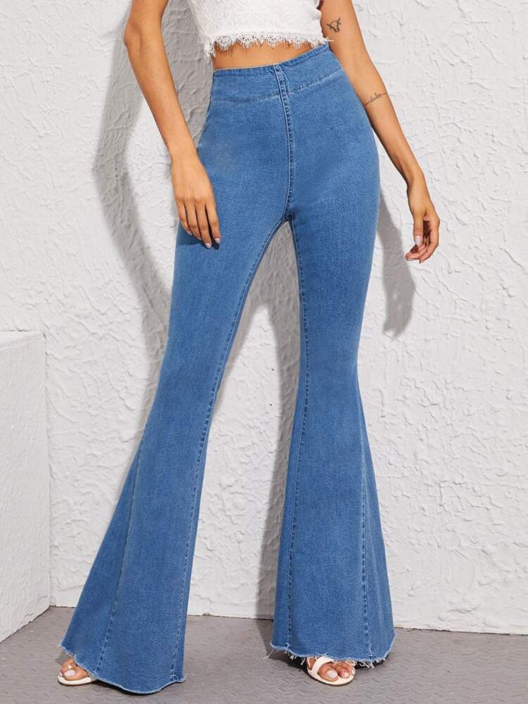 High Waisted Raw Hem Flare Leg Jeans | SHEIN