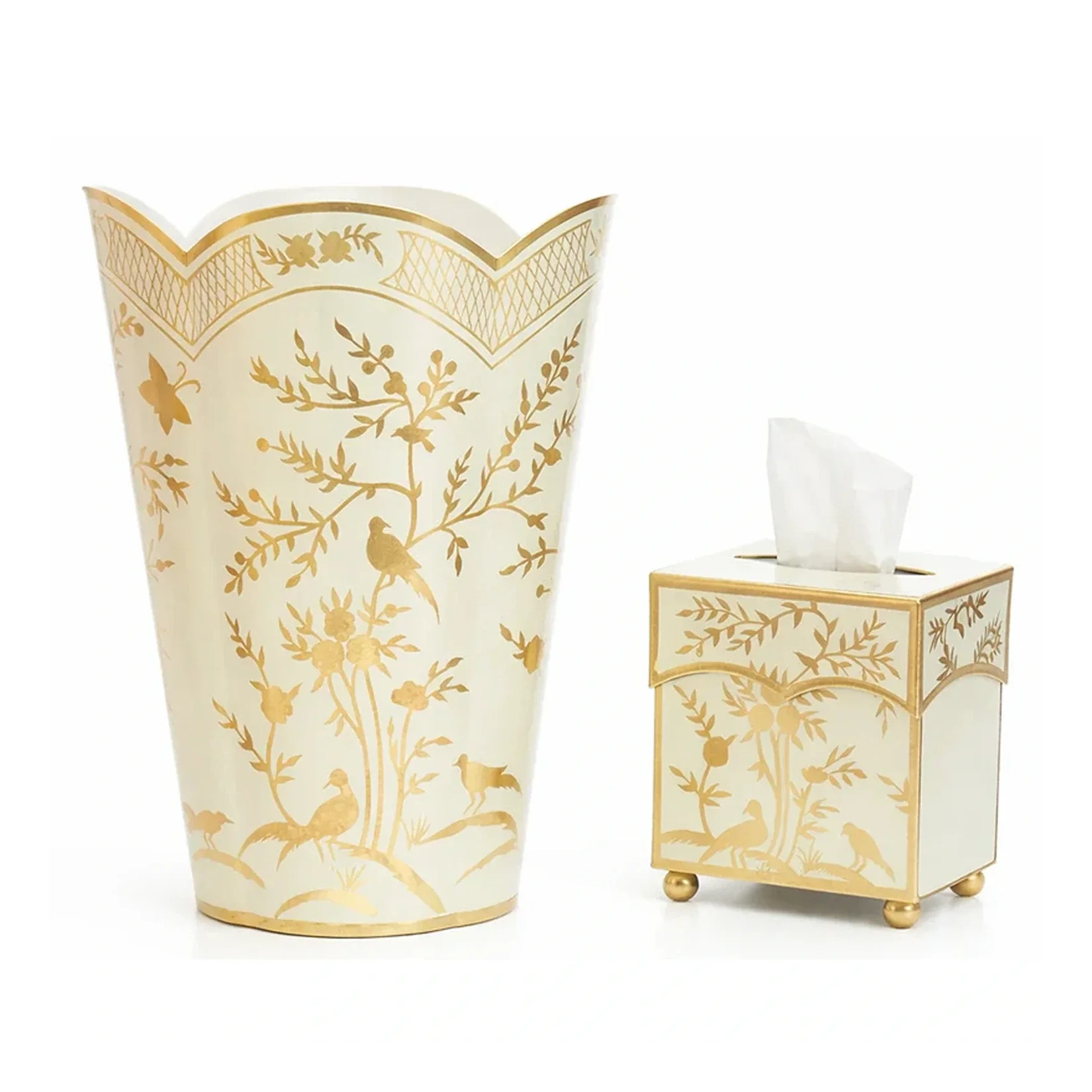 Pale Green & Gold Chinoiserie Wastepaper Basket & Tissue | Gorgeous Living
