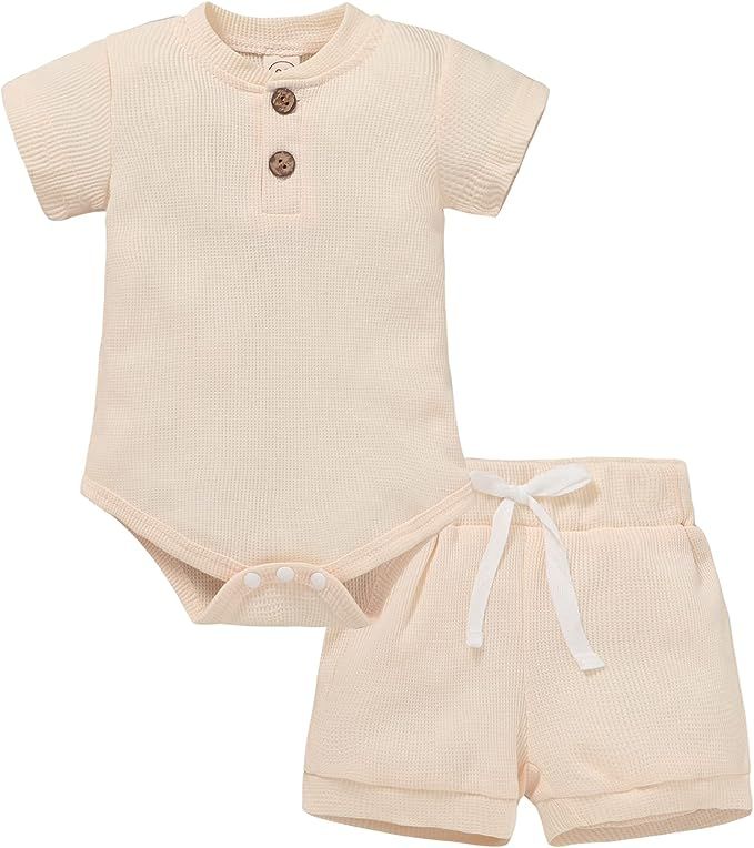 Newborn Baby Boy Girl Clothes Unisex Infant Short Sleeve Summer Sweatshirt Outfit Neutral T-Shirt... | Amazon (US)