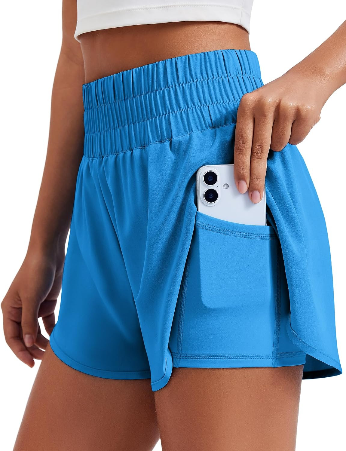 PINSPARK Women's 2 in 1 Running Shorts High-Split Athletic 3" Liner Short | Amazon (US)