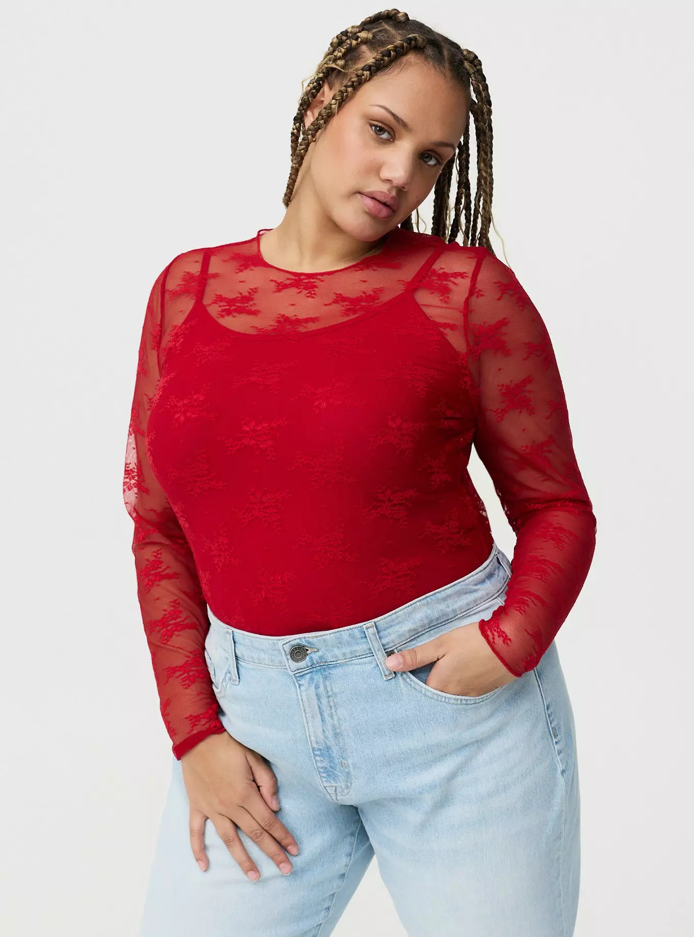 Sheer Lace Long Sleeve Crew Top | Torrid (US & Canada)