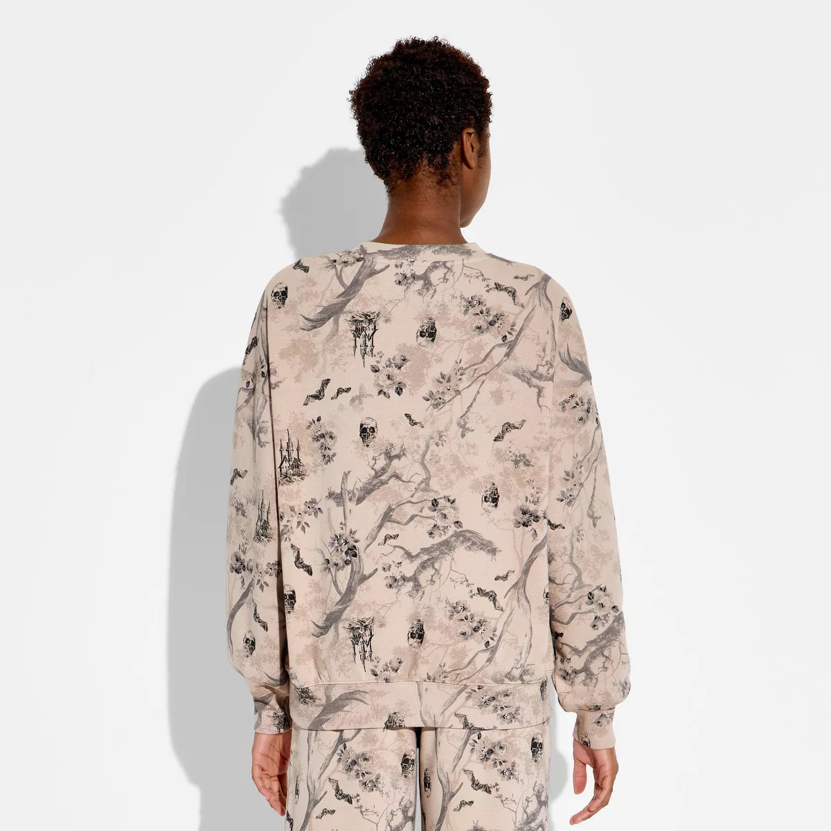 Women's Crewneck Woodsy Halloween Graphic Pullover Sweatshirt - Dark Taupe XXS | Target