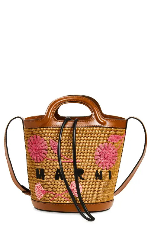 Marni Mini Tropicalia Embroidered Bucket Bag in 215 - Mocha at Nordstrom | Nordstrom