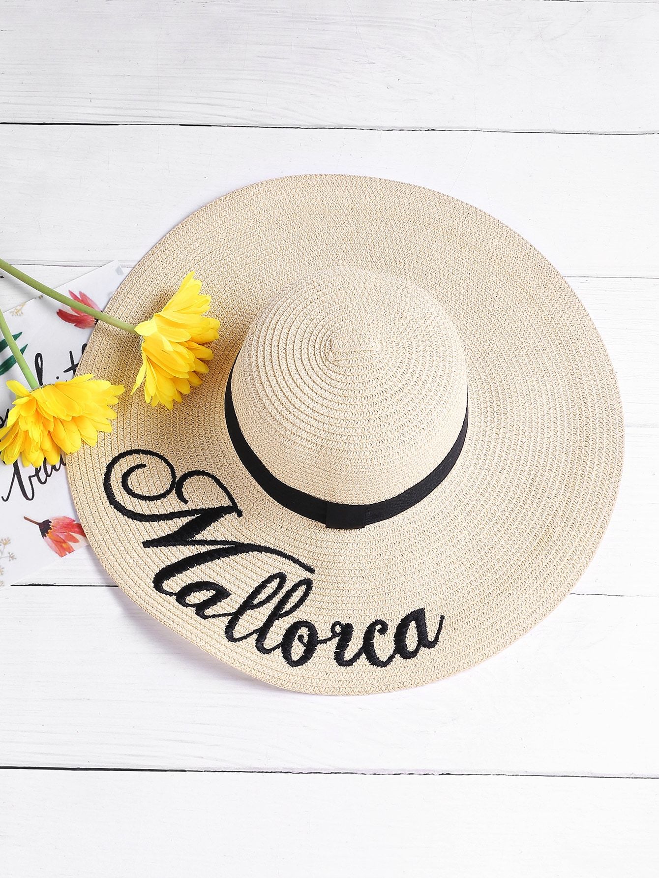 Letter Embroidery Straw Beach Hat | ROMWE