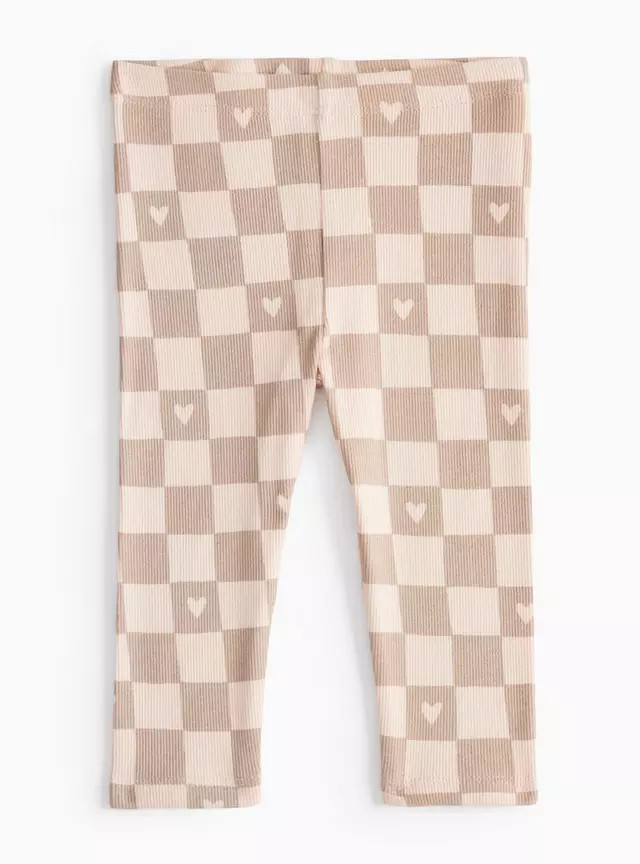 Beige Chequered Heart Print Leggings 18-24 months | Tu Clothing