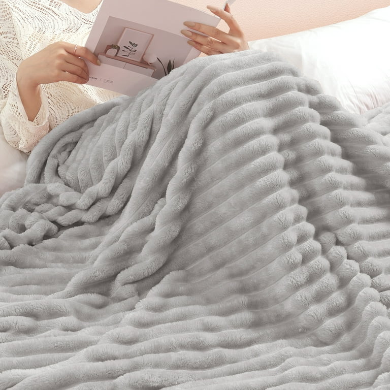 Exclusivo Mezcla Fleece Throw Blanket for Couch, Super Soft 3D Striped Jacquard Bed Blanket, Ligh... | Walmart (US)