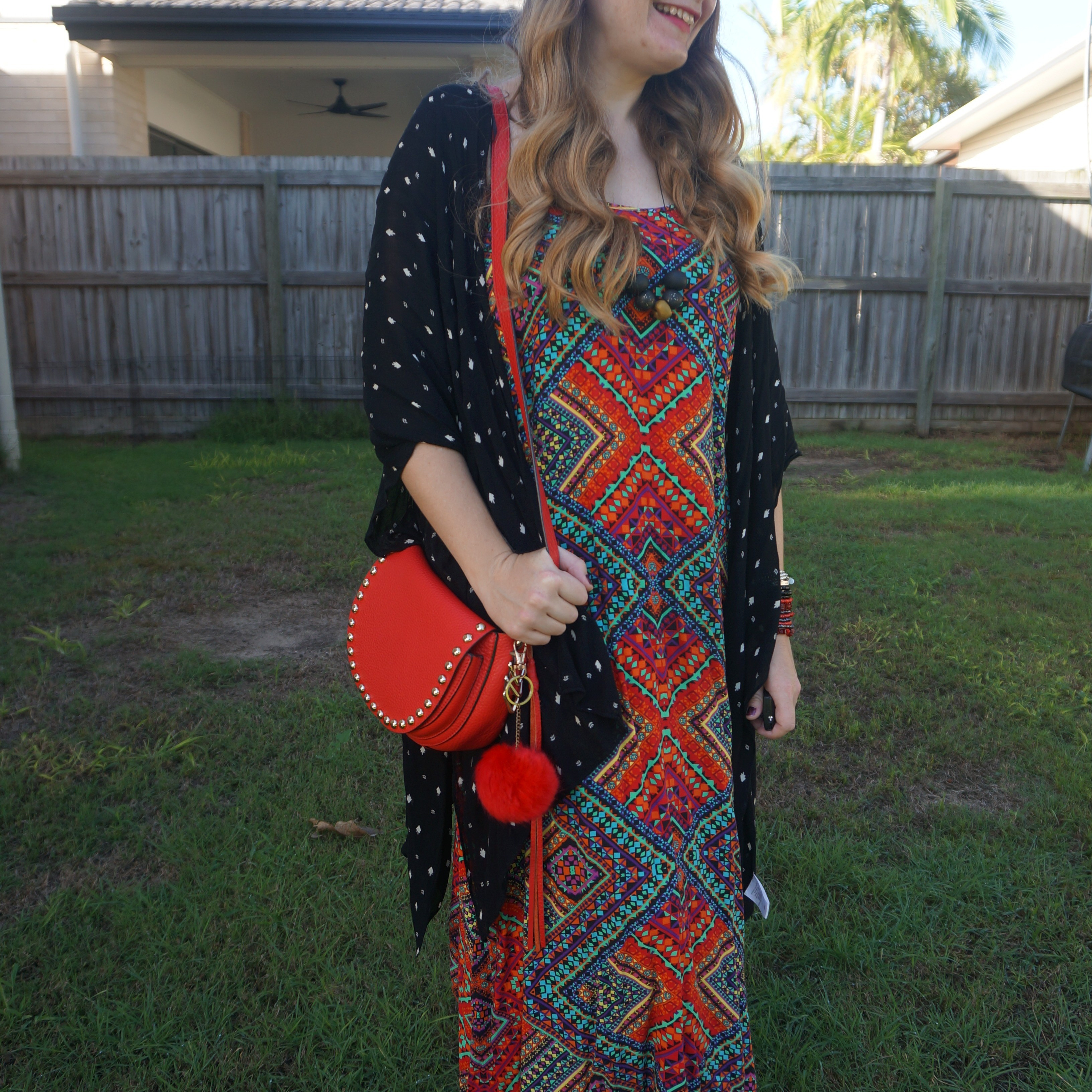 Print mixing with black printed cover up, geometric print maxi dress and red Rebecca Minkoff saddle bag ❤️

#LTKaustralia #LTKautumn #LTKbag