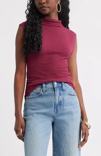 Treasure & Bond Crinkle Mock Neck Top in Burgundy Rhode at Nordstrom Rack, Size X-Large | Nordstrom Rack