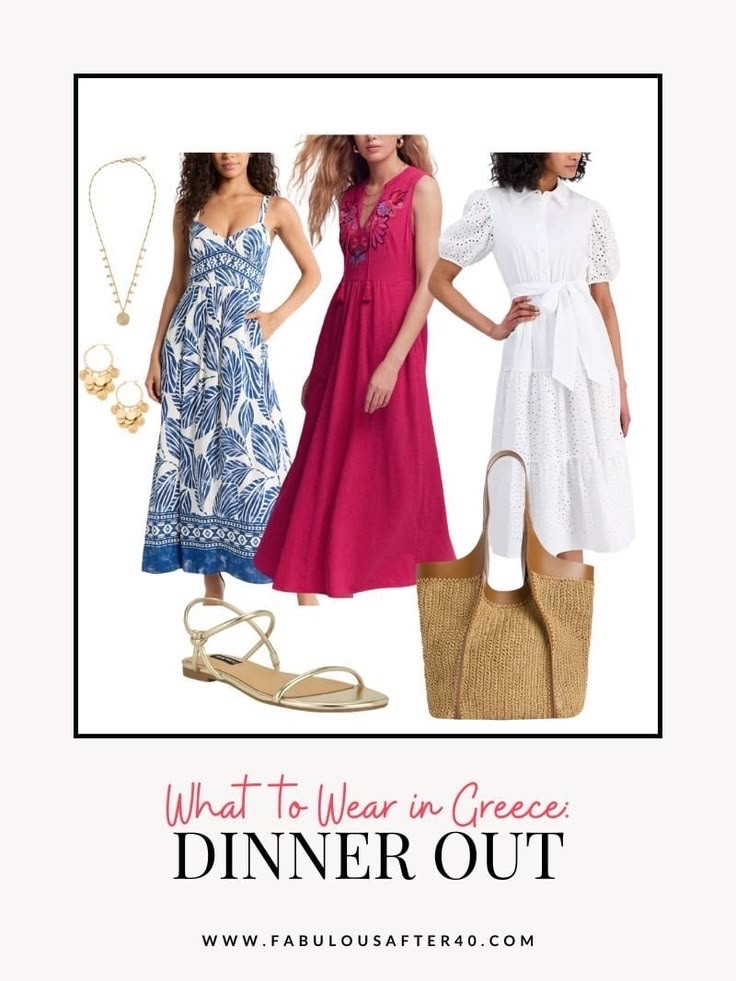 Dinner in Greece just calls for something a little extra ✨ Think breezy fabrics, soft neutrals or pops of color, and silhouettes that move with you in the warm evening air.

I always lean toward a flowy dress, strappy sandals, and a few simple accessories—nothing too fussy, just effortlessly put together. There’s something about those sunset dinners by the water that makes you want to feel relaxed but still a little dressed up 💙🌿

Honestly, the vibe is: easy, feminine, and ready for a long dinner that turns into a late night 💁‍♀️✨

#LTKOver40 #LTKSeasonal #LTKgrwm