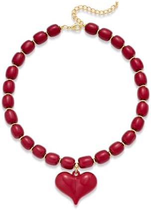 YUJIE Chunky Heart Penadnt Necklace for Women- Exaggerated Statement Puff Heart Necklace with Acr... | Amazon (US)