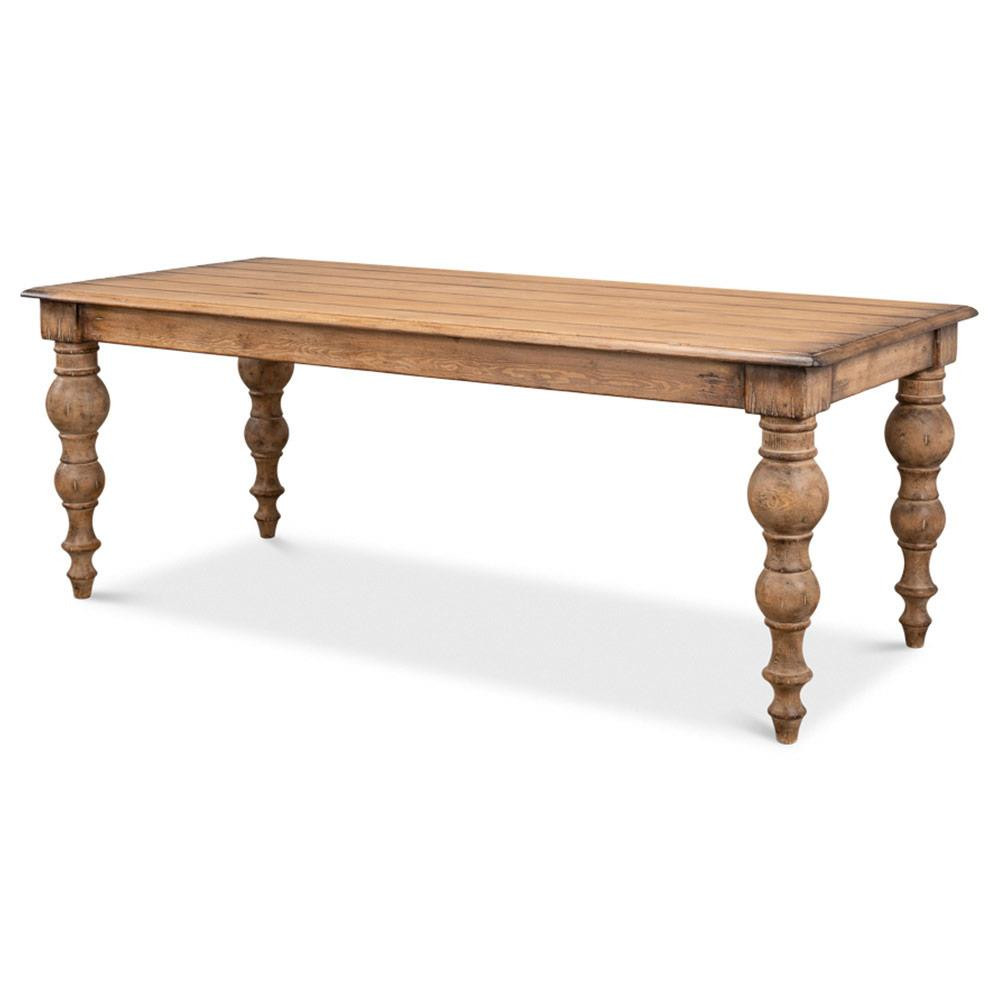 Ethan French Country Natural Reclaimed Pine Wood Rectangular Dining Table - 84"W | Kathy Kuo Home