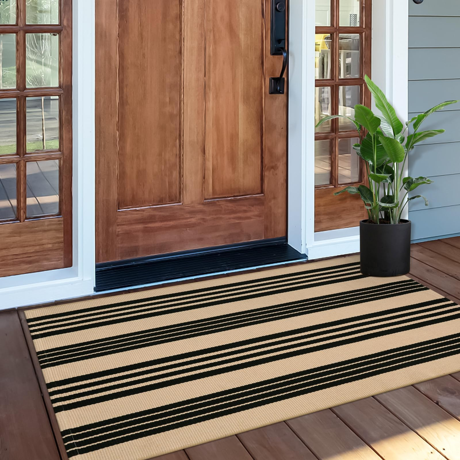 OJIA Christmas Front Door Mat 24"x51", Machine Washable Porch Rug Outdoor Door Mat Striped Entryw... | Amazon (US)