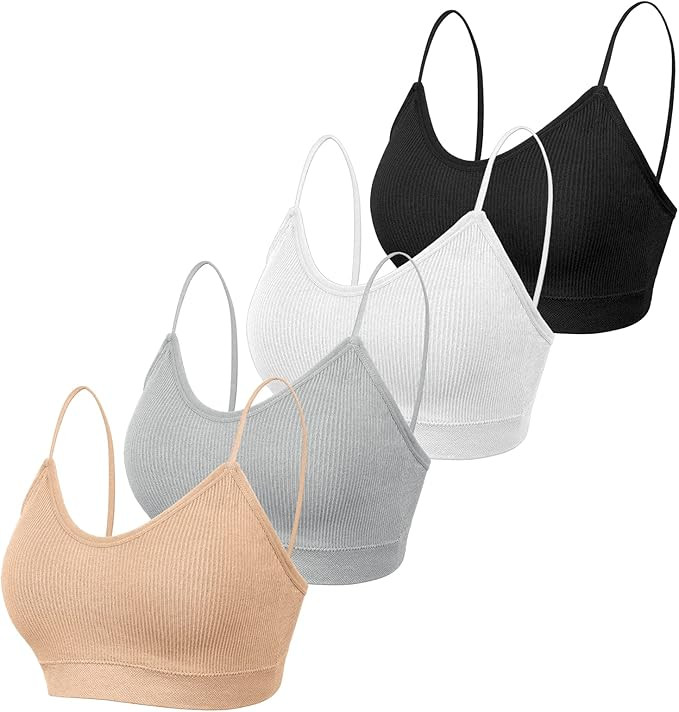 KCDDUMK 4 Pieces Cami Bras - Women's V-Neck Padded Seamless Straps Bralette Everyday Basic Sleepi... | Amazon (US)