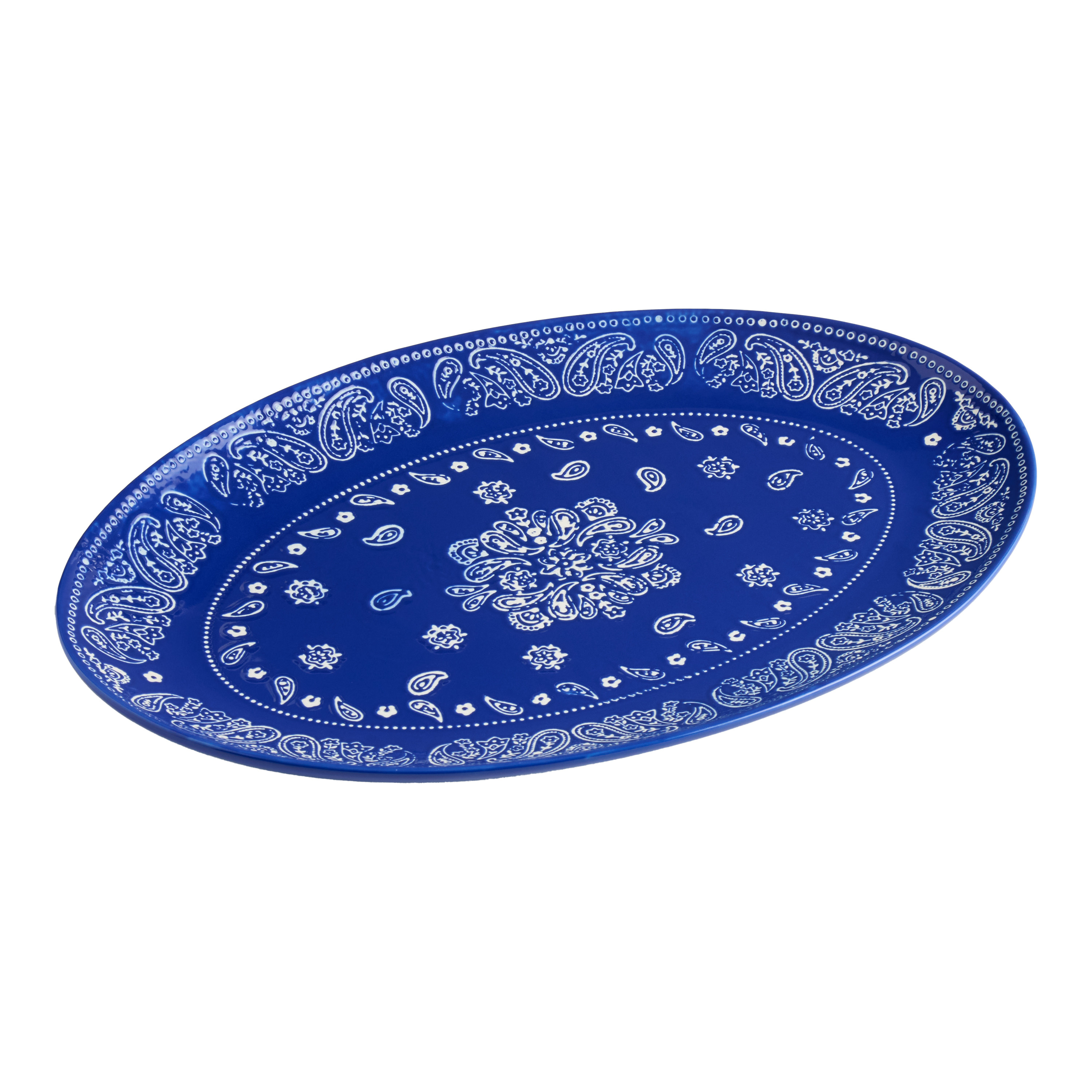 Oval Blue and White Paisley Bandana Serving Platter | World Market