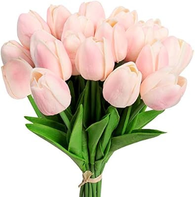AmyHomie 20 Pcs Artificial Flowers Real Touch Tulips Fake PU Tulips for Wedding DIY Home Party De... | Amazon (US)