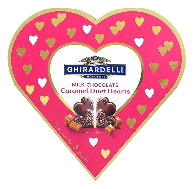 Ghirardelli Milk Chocolate Caramel Valentine's Duet Hearts 3.5oz Heart Shaped Box | Amazon (US)