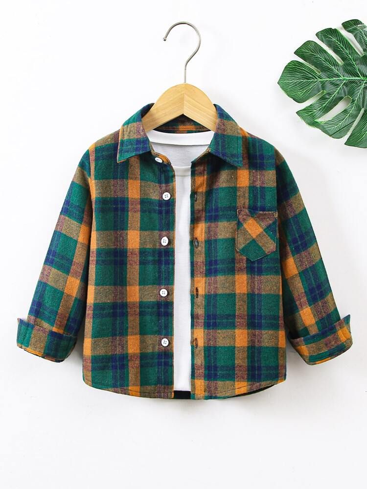 Toddler Boys Plaid Patched Pocket Shirt Without Tee | SHEIN