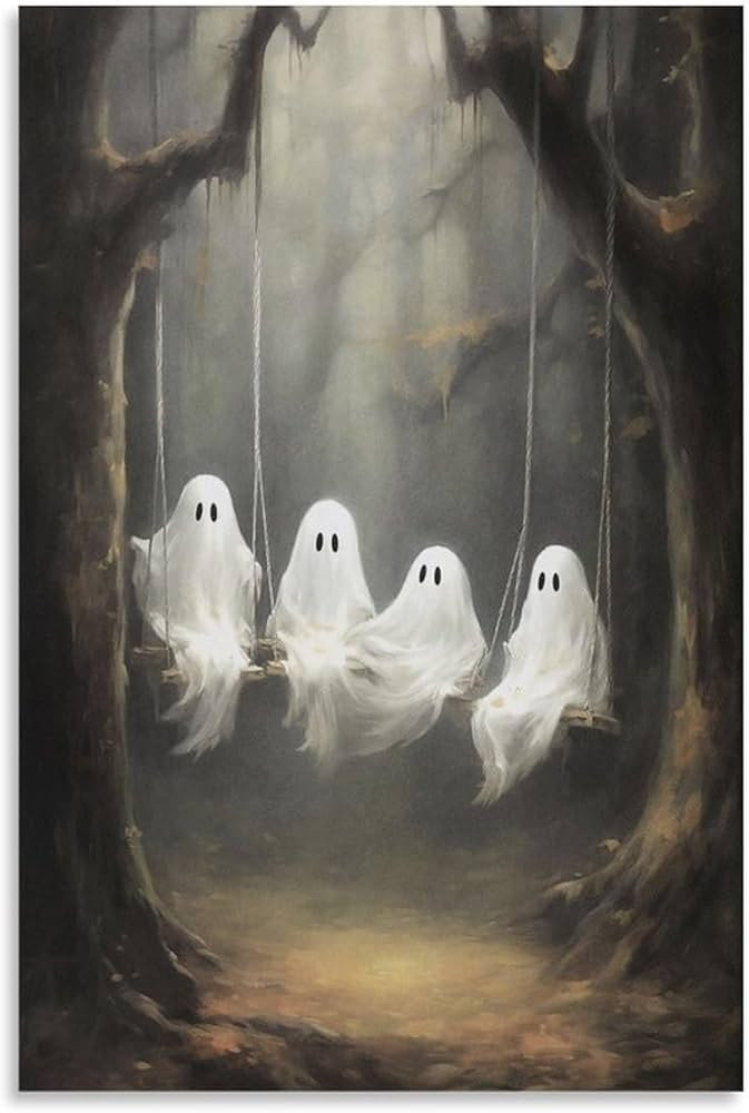 Four Cute Ghosts on A Swing in Fall Woods Print, Dark Academia, Victorian Gothic Spooky Decor Can... | Amazon (US)