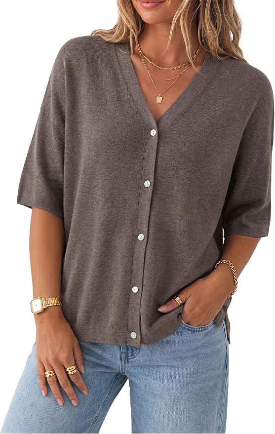 Arach&Cloz Women's Wool Blend Oversized Elbow Sleeve Summer Casual Cardigan | Non-Itchy Breathabl... | Amazon (US)