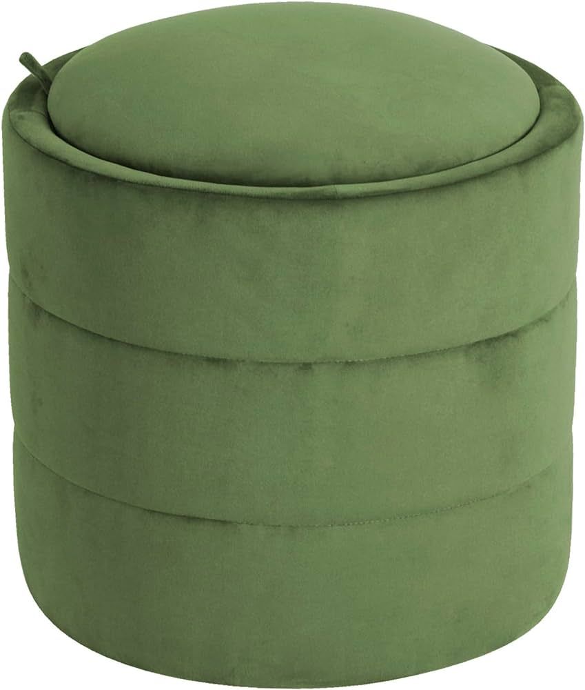 HomePop Storage Round Ottoman Home Décor|Upholstered Round Velvet Foot Rest Ottoman -Green Velve... | Amazon (US)