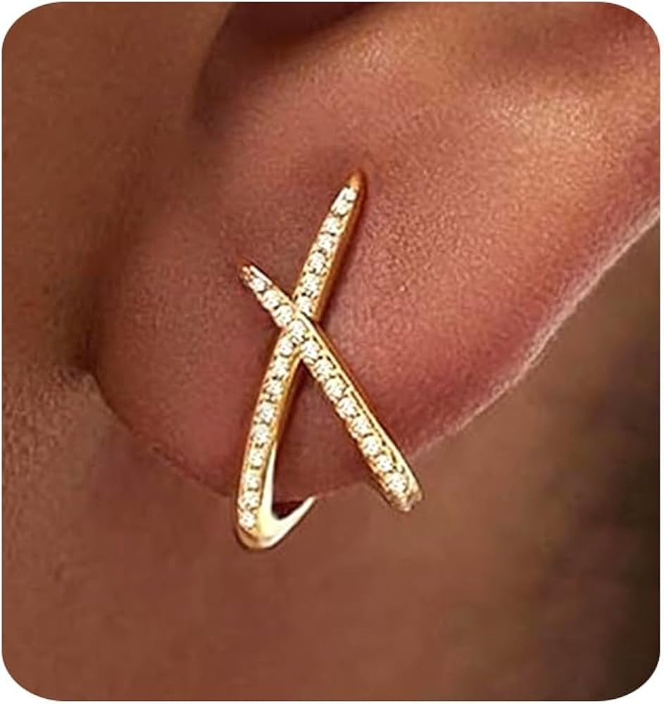 Gold Earrings for Women Trendy 14k Gold Plated X Stud Earrings Hypoallergenic Dainty Simple Minim... | Amazon (US)