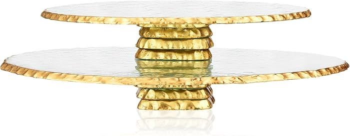 Blushtier 2 Pcs Footed Gold Glass Cake Stand 9.8" 12.6" Round Cake Plate Pedestal Platter Dessert... | Amazon (US)