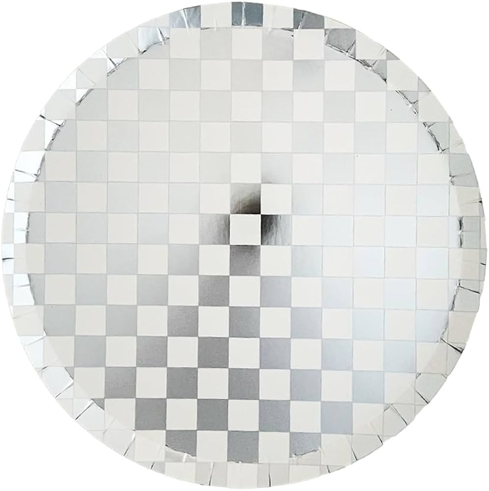 Jollity & Co Check It! Dinner Plates - Dazzling Diamond Silver Paper Plates - Pack of 8 Cake Plat... | Amazon (US)