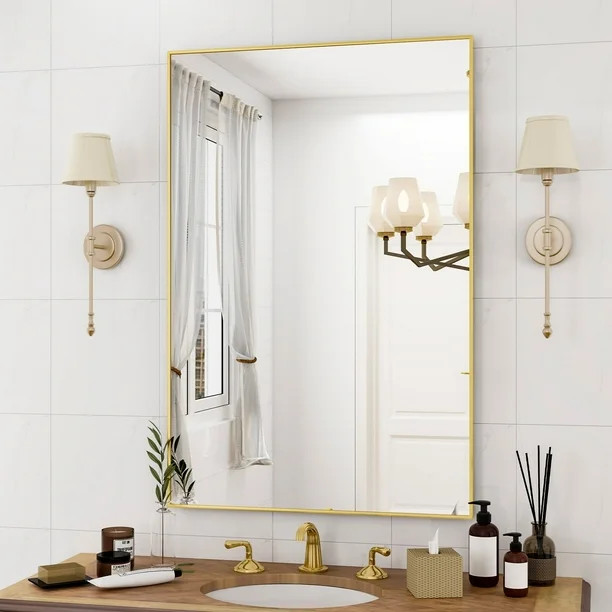 BEAUTYPEAK 26"x38" Bathroom Mirror Wall Mirror with Rectangular Metal Frame, Gold | Walmart (CA)