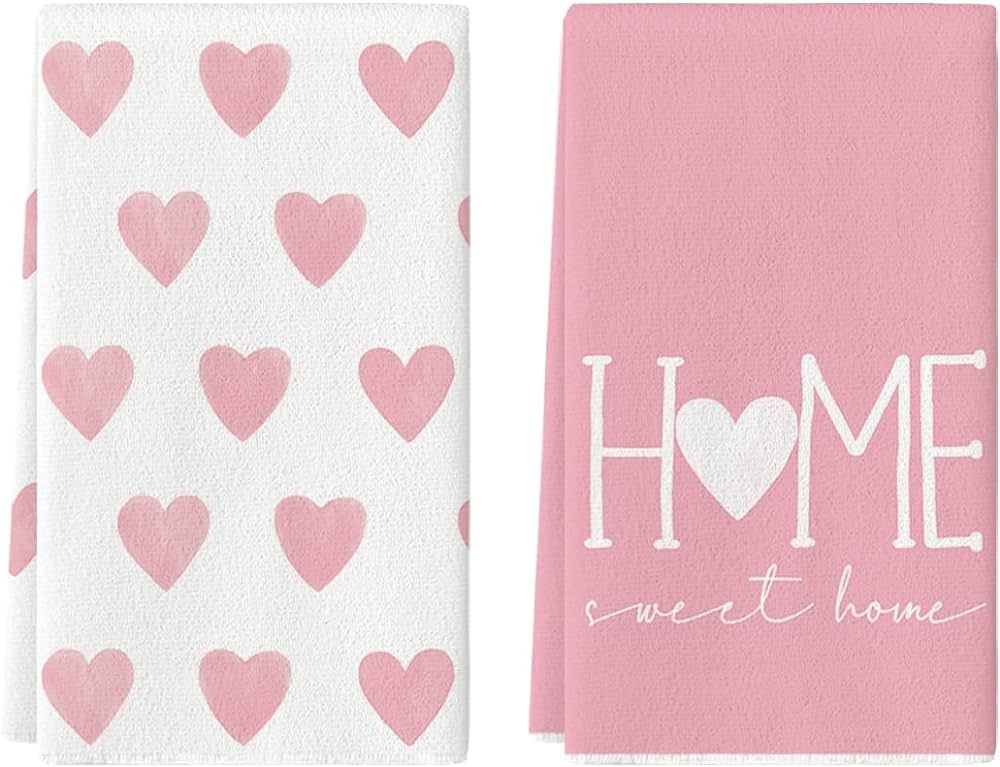 Artoid Mode Pink Heart Love Home Sweet Home Valentine's Day Kitchen Towels Dish Towels, 18x26 Inc... | Amazon (US)