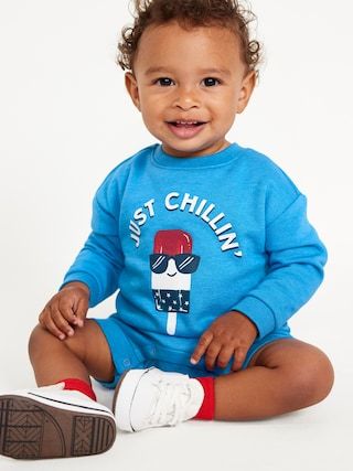 Unisex Long-Sleeve Graphic Sweatshirt Romper for Baby | Old Navy (US)