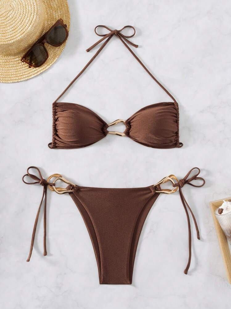 Women Beach Outfits, Halter Neck Tie Fashionable Accessories, Sexy Hollow Out Beach Vacation Swim... | SHEIN