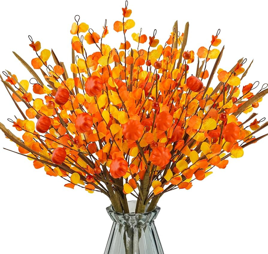 Krissing 6 Pcs Fall Floral Stems,17.3”Fall Berry Stems with Pumpkins Autumn Berry Floral Picks ... | Amazon (US)