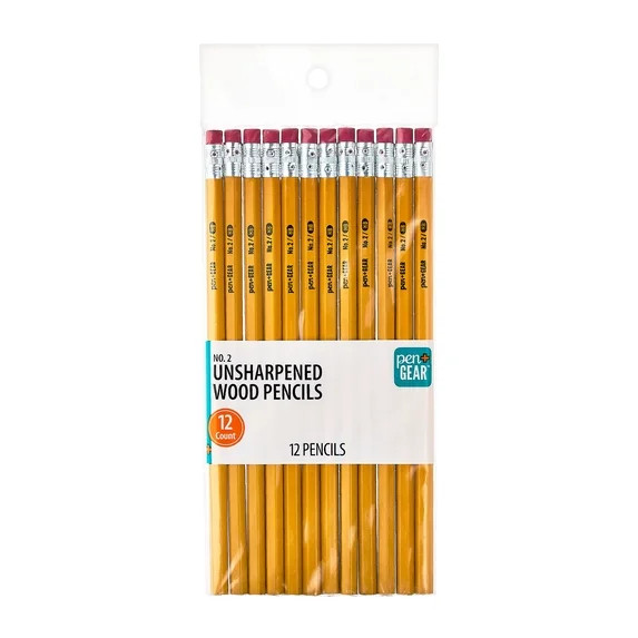 Pen+Gear Unsharpened Wood Pencils, #2 HB Lead, Yellow, 12 Count | Walmart (US)