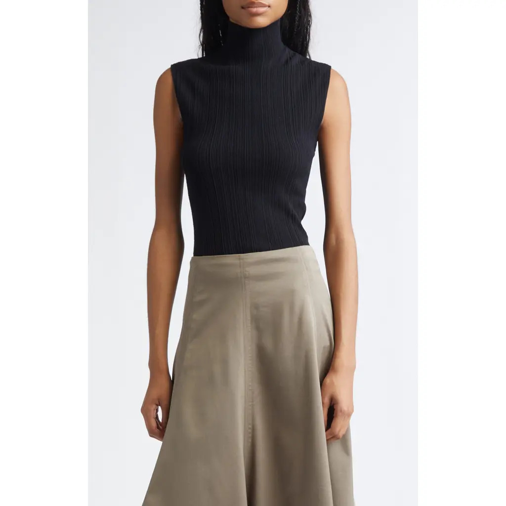Proenza Schouler Federica Sleeveless Ribbed Funnel Neck Sweater in Black at Nordstrom, Size X-Small | Nordstrom