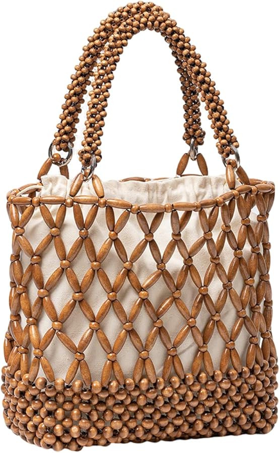 Molodo Wooden Bead Purses for Women Chic Handmade Handbag Clutch Bags for Beach Vacation | Amazon (US)