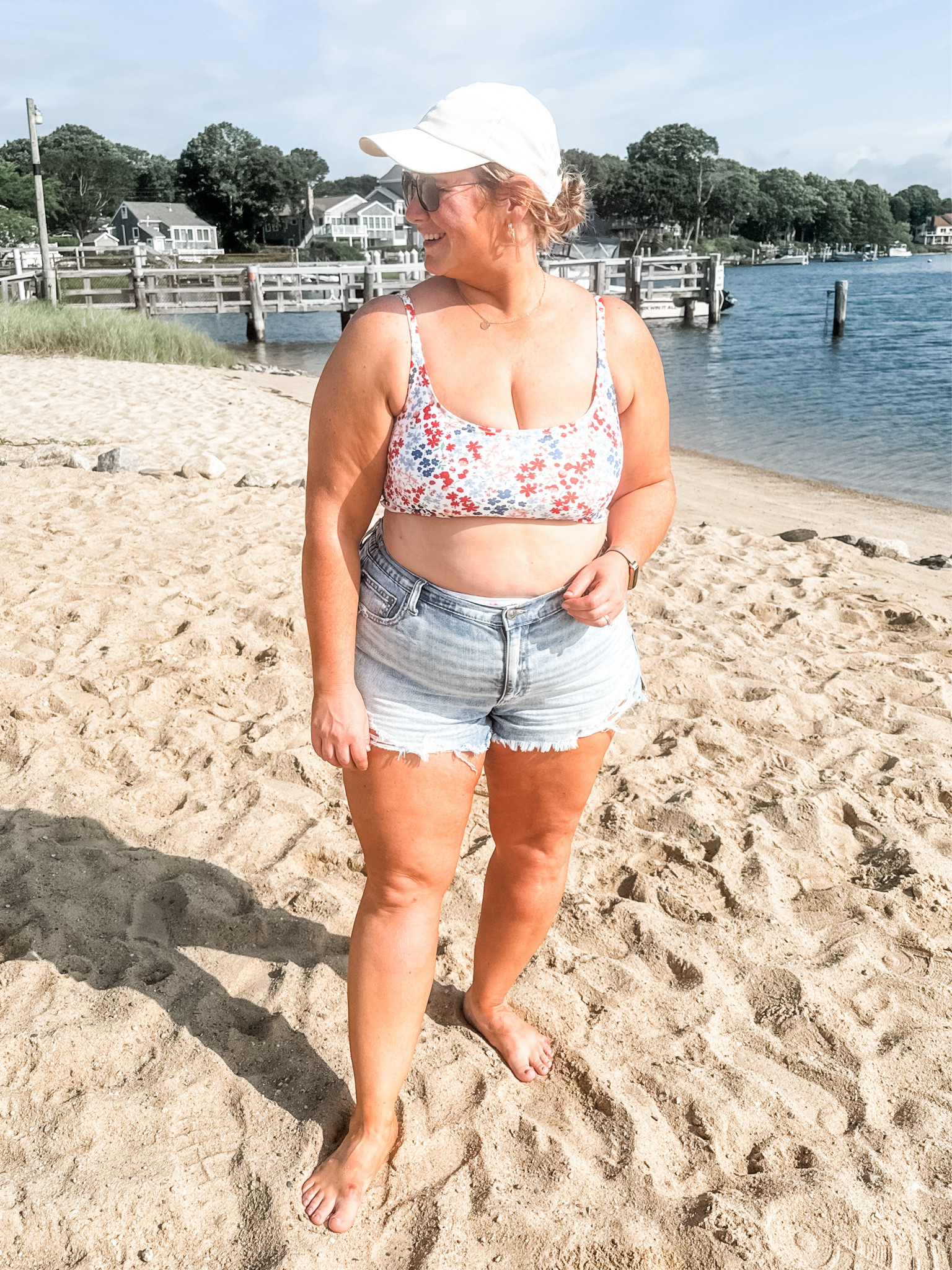My swimsuit is sold out in this pattern.  Shorts are from Aerie and so comfy!